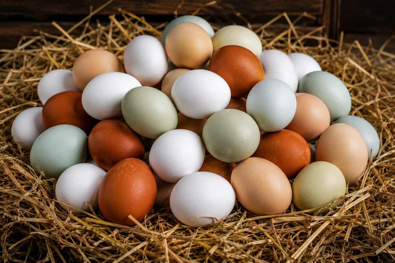 Farm fresh eggs in a rustic nest