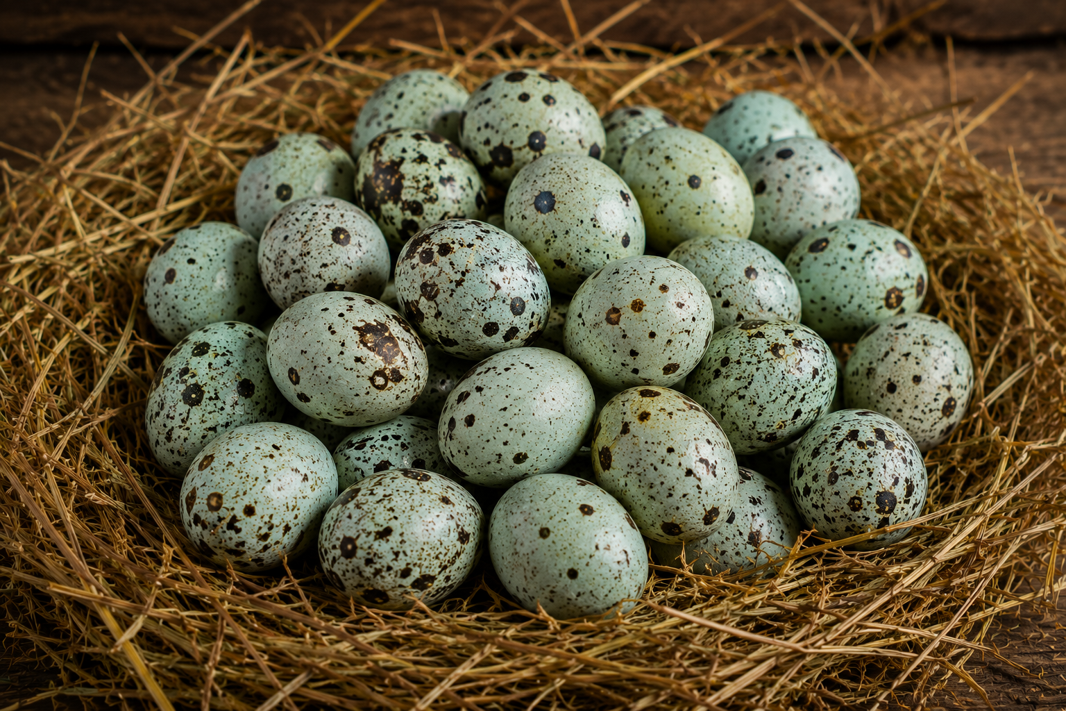 Celadon blue-green quail eggs